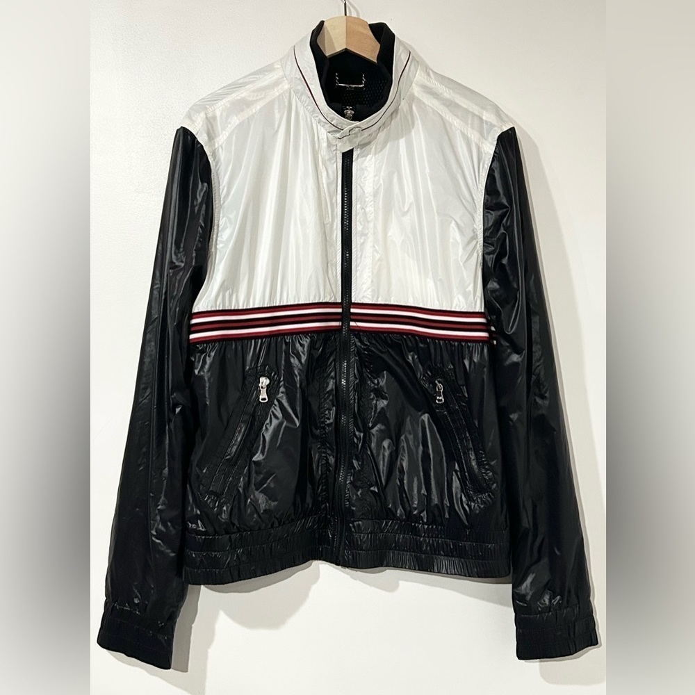 Dolce & Gabbana Track‎ Light Nylon Bomber Jacket Racer Stripe Black White IT 54